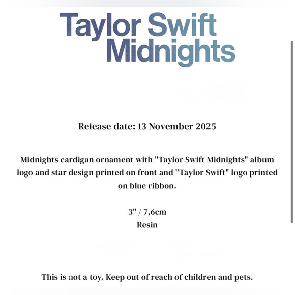 Taylor Swift Midnights Album Cardigan Ornament BNIB - Picture 4 of 4